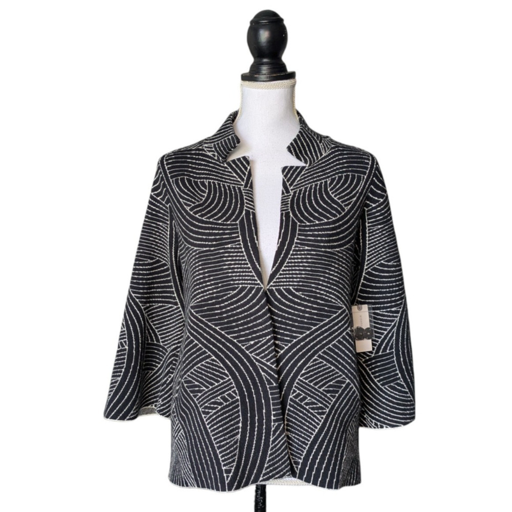 By Anthropologie Pietra Black White Knit Jacket New Sz Small Striped 3/4 Sleeve